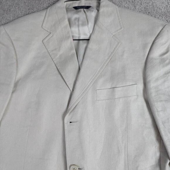 Faconnable Sport Coat 40R Beige Solid 100% Linen 3 Button Half Lined - Picture 2 of 14